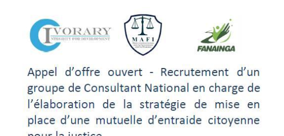 Appel d’offre ouvert – Recrutement d’un groupe de Consultant National en charge de l’élaboration de la stratégie de mise en place d’une mutuelle d’entraide citoyenne pour la justice