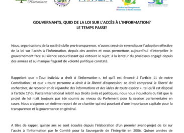 COMMUNIQUE DE PRESSE: Gouvernants, quid de la Loi sur l’accès à l’information?  Le temps passe!