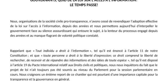 COMMUNIQUE DE PRESSE: Gouvernants, quid de la Loi sur l’accès à l’information?  Le temps passe!