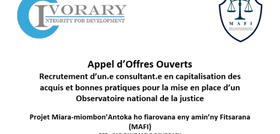 APPEL D’OFFRES OUVERT: Recrutement d’un(e) consultant(e) en capitalisation des acquis et bonnes pratiques pour la mise en place d’un Observatoire national de la justice