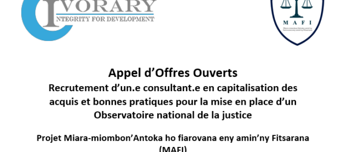 APPEL D’OFFRES OUVERT: Recrutement d’un(e) consultant(e) en capitalisation des acquis et bonnes pratiques pour la mise en place d’un Observatoire national de la justice